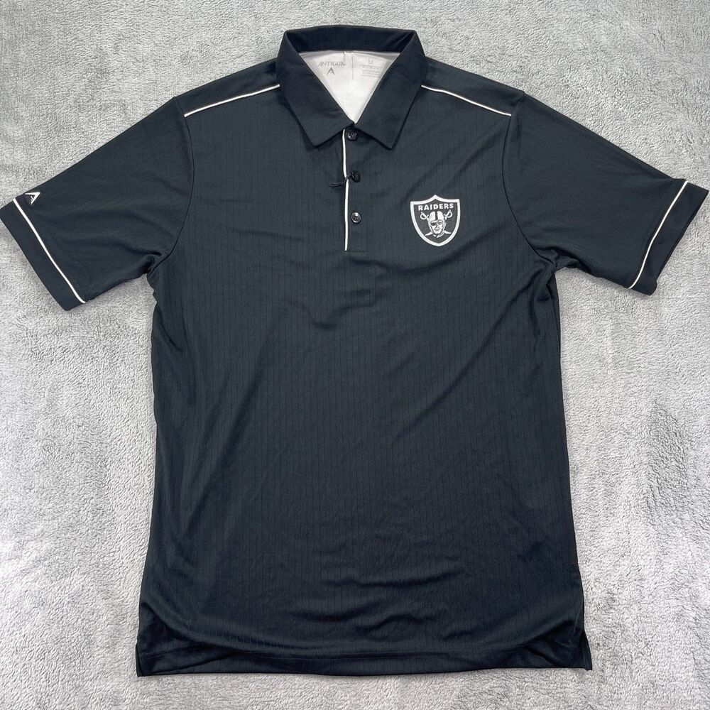 Las Vegas Raiders Polo Shirt Men M Black Salute Performance Pique NFL Antigua